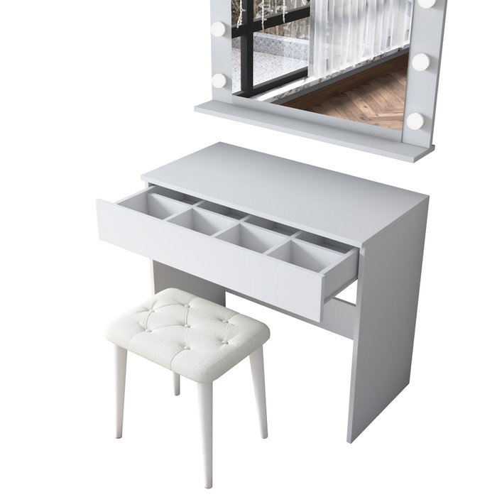 Hanah Home Mesa de Maquillaje con Espejo de 11 Focos y Puff Blanco